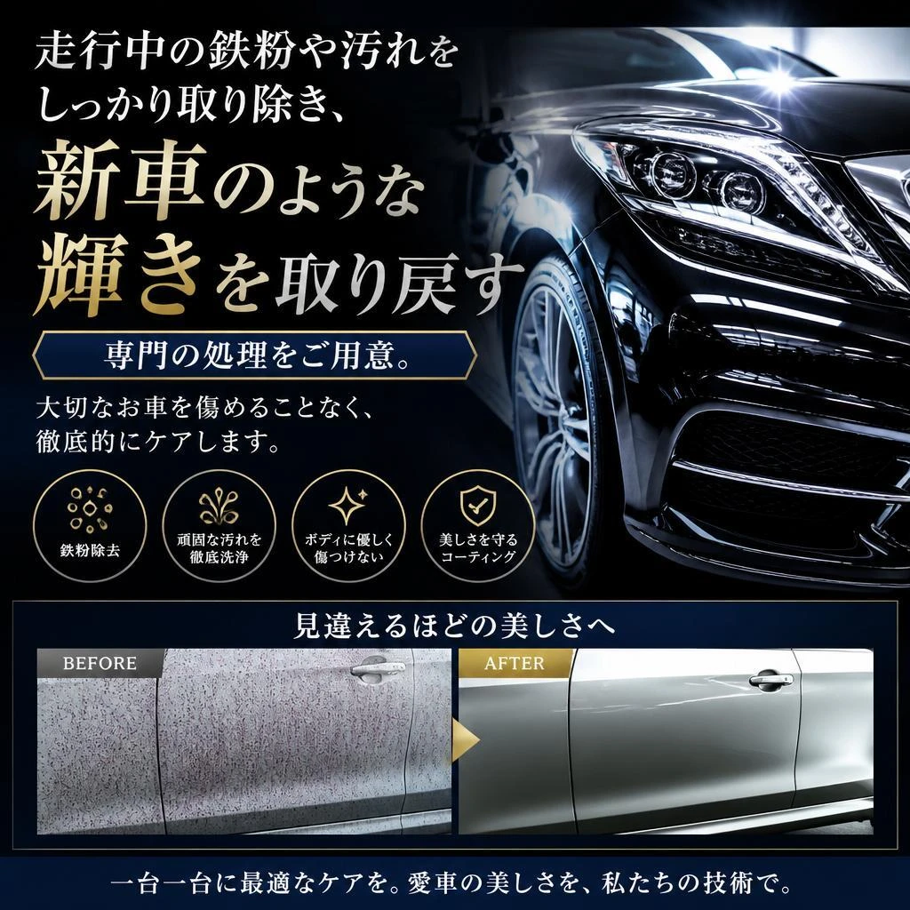 鉄粉除去で新車の輝きを再生