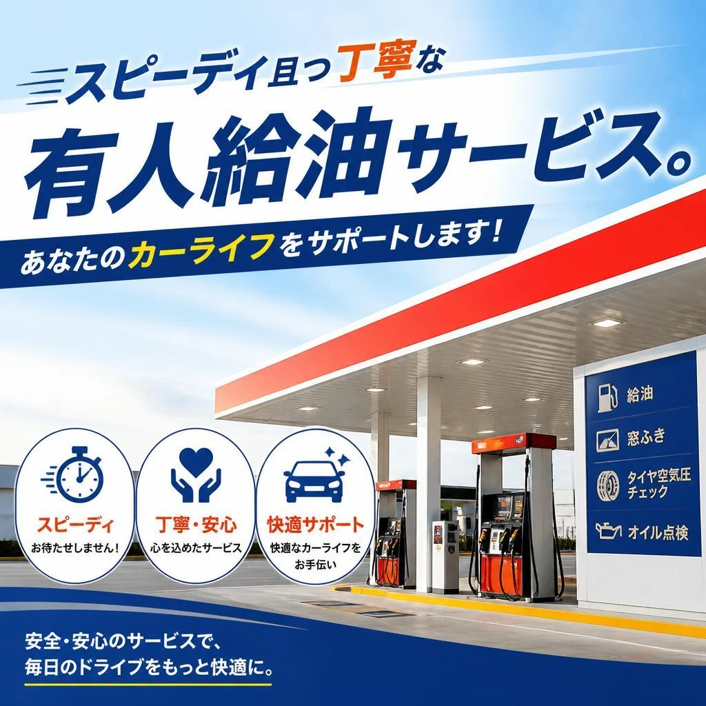 スピーディ且つ丁寧な有人給油サービス。あなたのカーライフをサポートします！