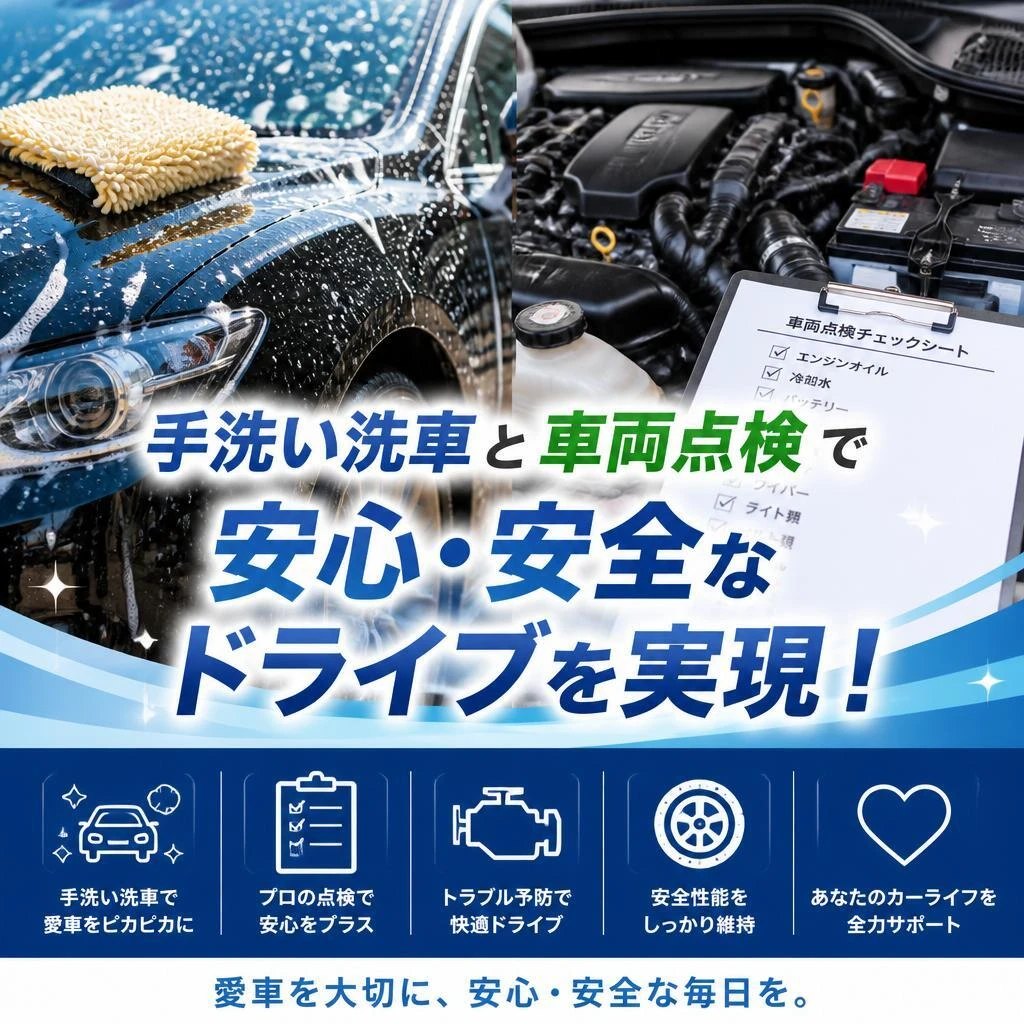 手洗い洗車と車両点検で安心・安全なドライブを実現！