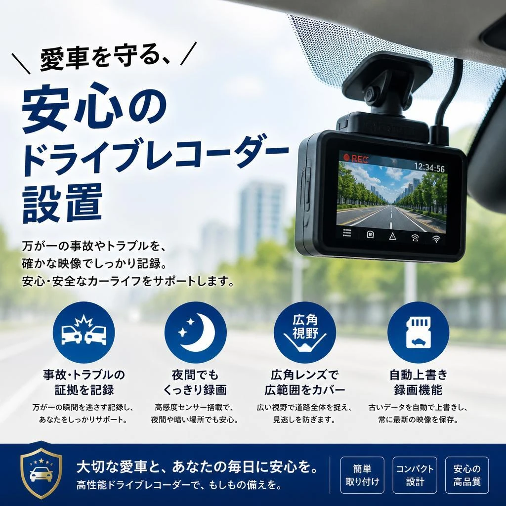 愛車を守る、安心のドライブレコーダー設置