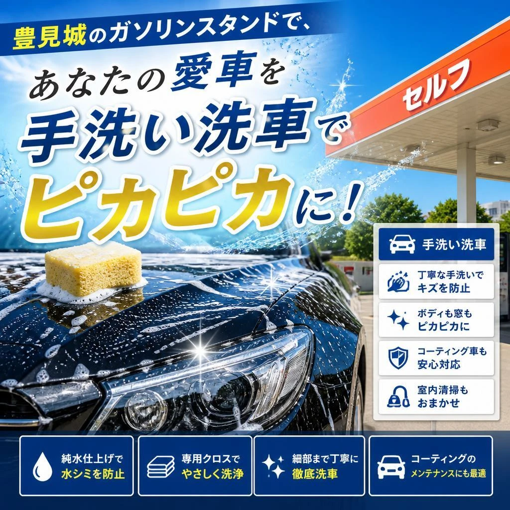 「豊見城のガソリンスタンドで、あなたの愛車を手洗い洗車でピカピカに！」