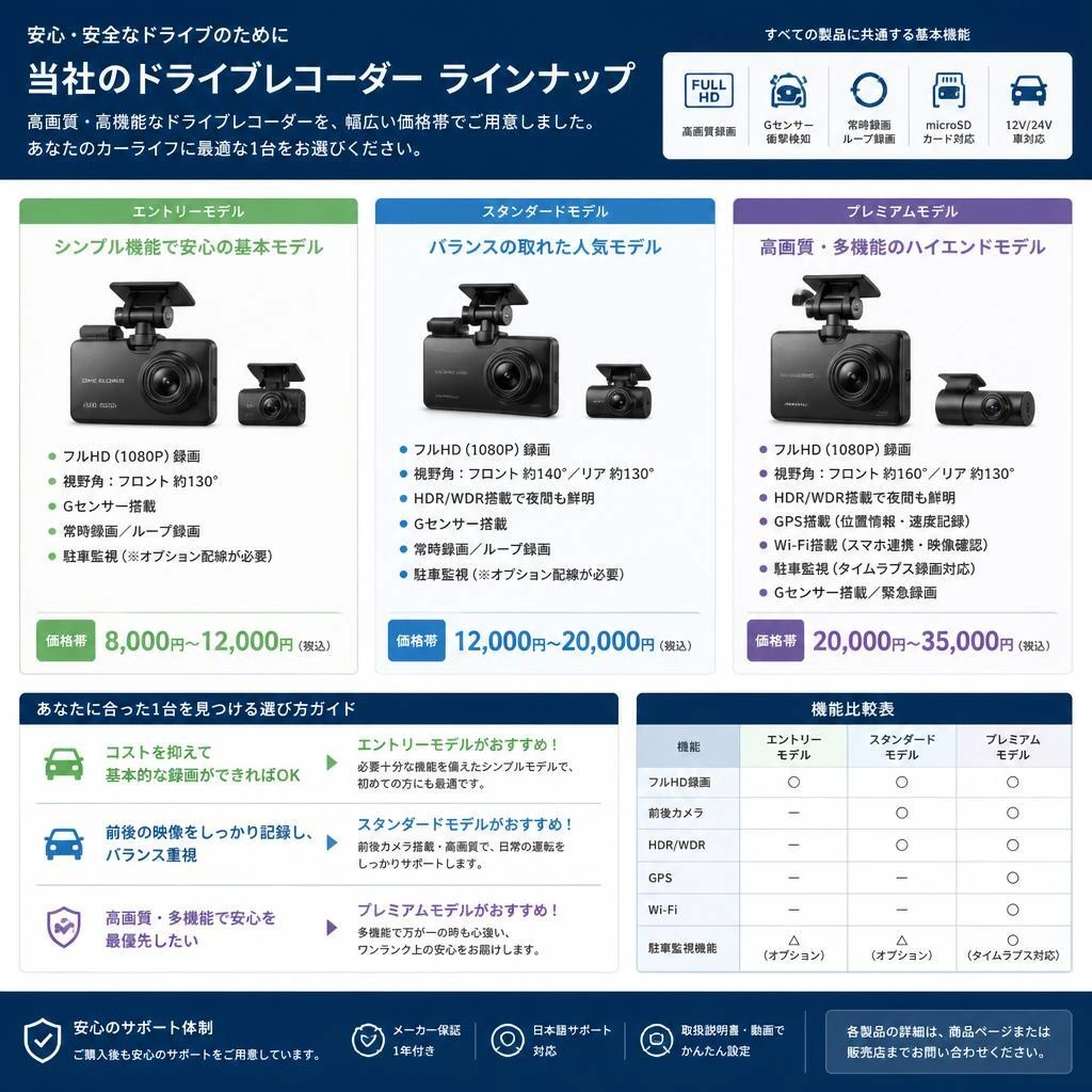 4. 様々なタイプのドライブレコーダーを取り揃え！